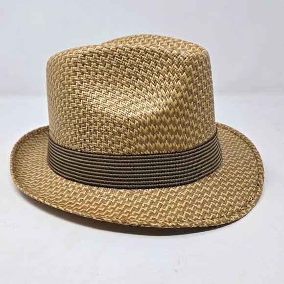 Texas Hat Company Straw Fedora Small Natural Tan Woven Design Made In Mexico - Picture 1 of 9